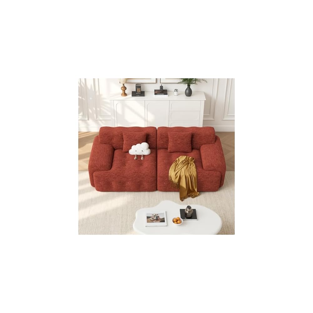 83" Boneless Loveseat Sofa in a Box, Modern Small Couch No Assembly Required, Comfy Deep Seat Cloud Couches for Living Room, Bedroom, Apartment, Red Brown1 PCS