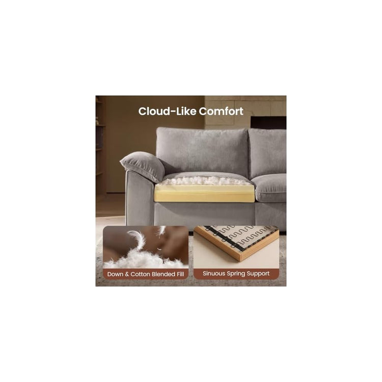 ModernMate 145.6" Oversized Modular Sectional Sofa, Down Filled Cloud Couch with Storage Ottoman, U Shaped Couch with 2 Pillows, 6 Seater Sectional Couches for Living Room, Oeko-TEX Certified, Gray