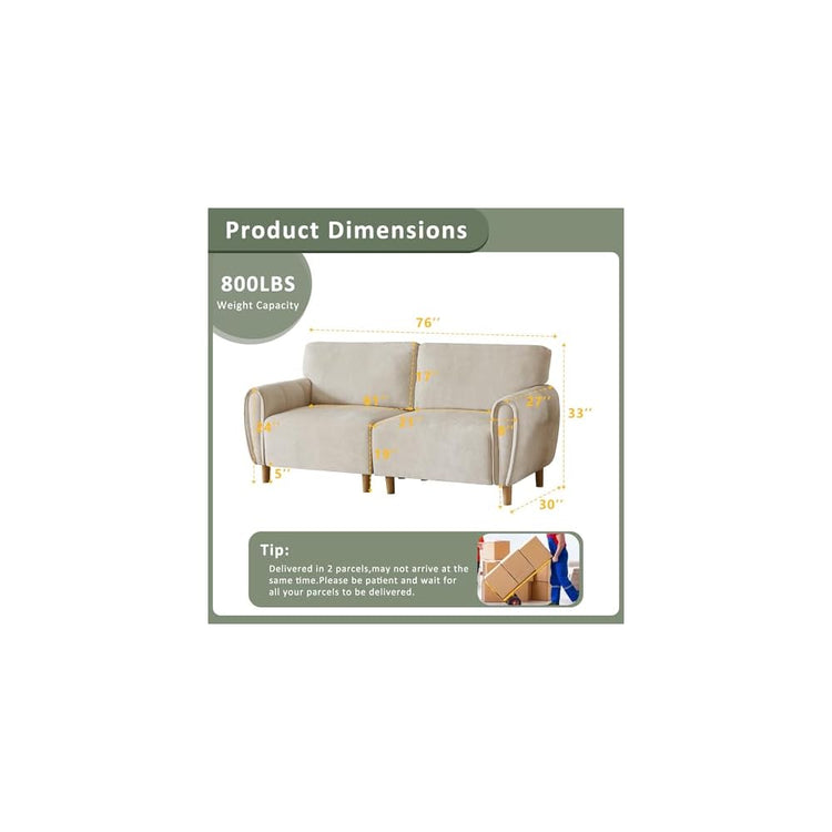 76" Modern 2-Seater Loveseat Sofa, Soft Chenille Fabric Small Couch, Compact Upholstered Loveseat for Living Room, Bedroom, Apartment, Office(Beige)