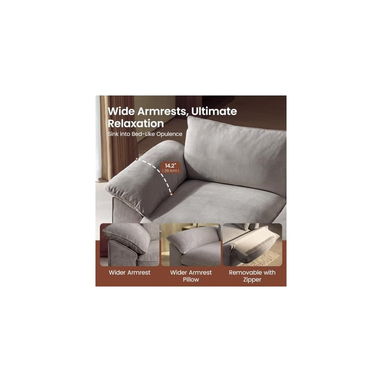 ModernMate 145.6" Oversized Modular Sectional Sofa, Down Filled Cloud Couch with Storage Ottoman, U Shaped Couch with 2 Pillows, 6 Seater Sectional Couches for Living Room, Oeko-TEX Certified, Gray