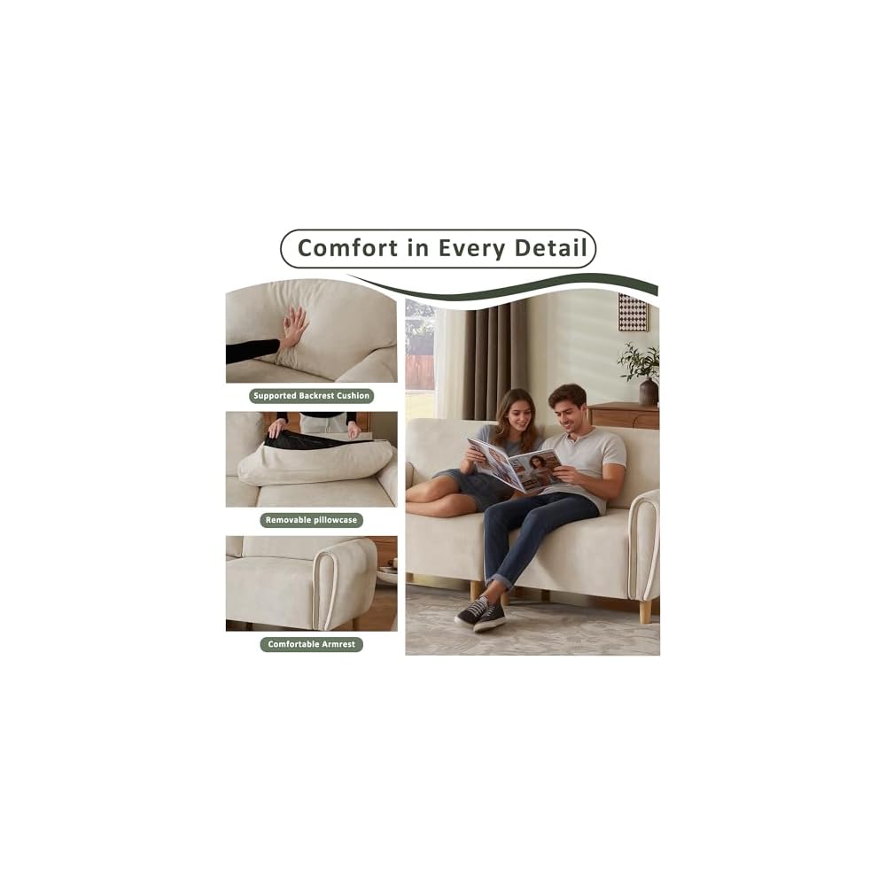 76" Modern 2-Seater Loveseat Sofa, Soft Chenille Fabric Small Couch, Compact Upholstered Loveseat for Living Room, Bedroom, Apartment, Office(Beige)