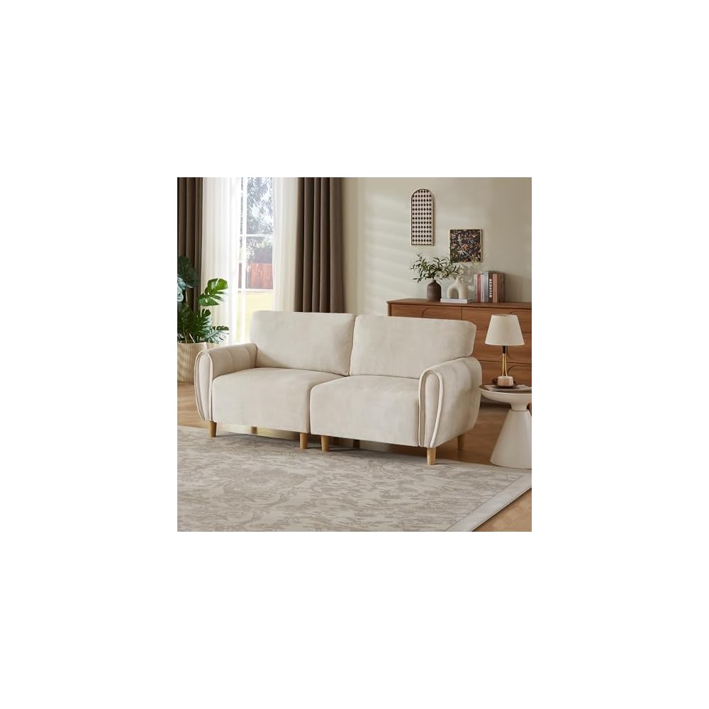 76" Modern 2-Seater Loveseat Sofa, Soft Chenille Fabric Small Couch, Compact Upholstered Loveseat for Living Room, Bedroom, Apartment, Office(Beige)