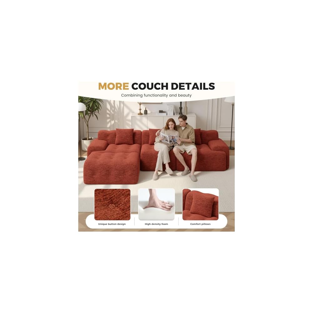 83" Boneless Loveseat Sofa in a Box, Modern Small Couch No Assembly Required, Comfy Deep Seat Cloud Couches for Living Room, Bedroom, Apartment, Red Brown1 PCS