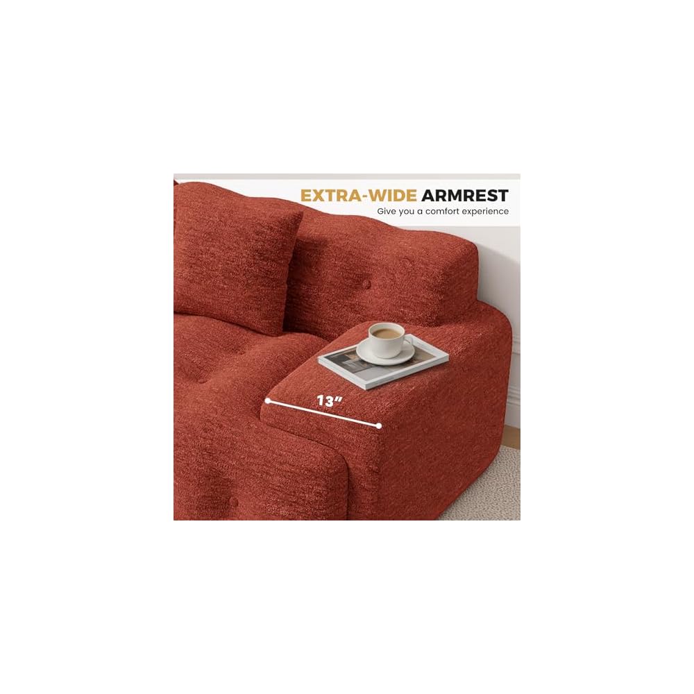 83" Boneless Loveseat Sofa in a Box, Modern Small Couch No Assembly Required, Comfy Deep Seat Cloud Couches for Living Room, Bedroom, Apartment, Red Brown1 PCS