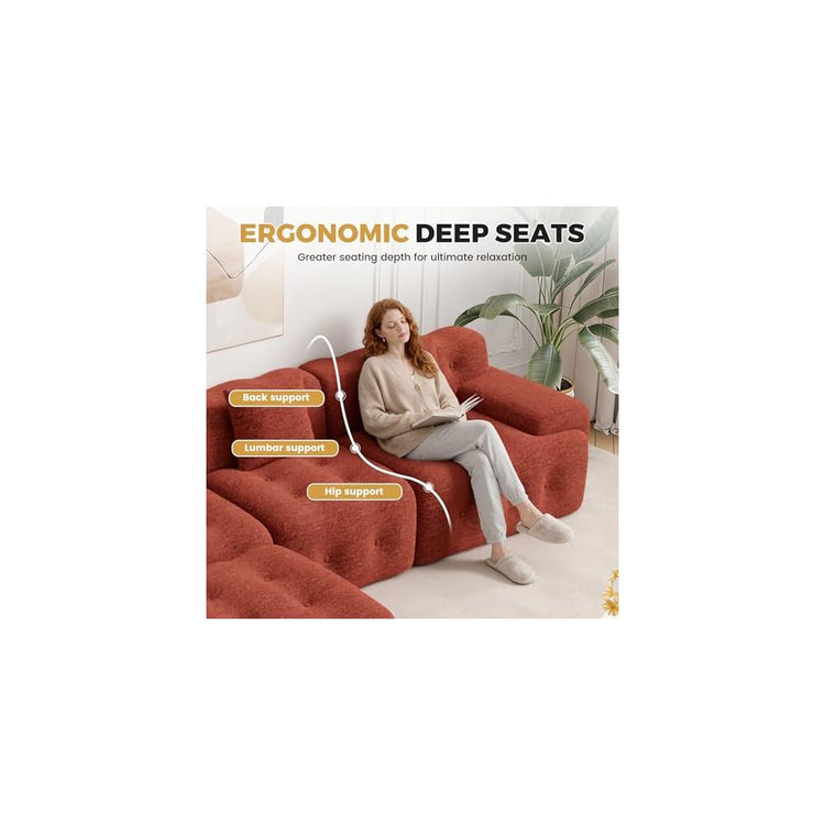 83" Boneless Loveseat Sofa in a Box, Modern Small Couch No Assembly Required, Comfy Deep Seat Cloud Couches for Living Room, Bedroom, Apartment, Red Brown1 PCS