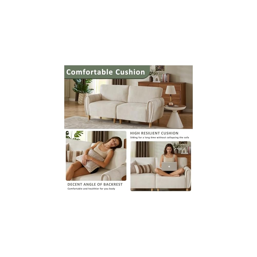76" Modern 2-Seater Loveseat Sofa, Soft Chenille Fabric Small Couch, Compact Upholstered Loveseat for Living Room, Bedroom, Apartment, Office(Beige)