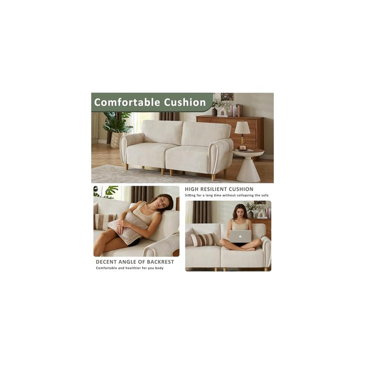 76" Modern 2-Seater Loveseat Sofa, Soft Chenille Fabric Small Couch, Compact Upholstered Loveseat for Living Room, Bedroom, Apartment, Office(Beige)